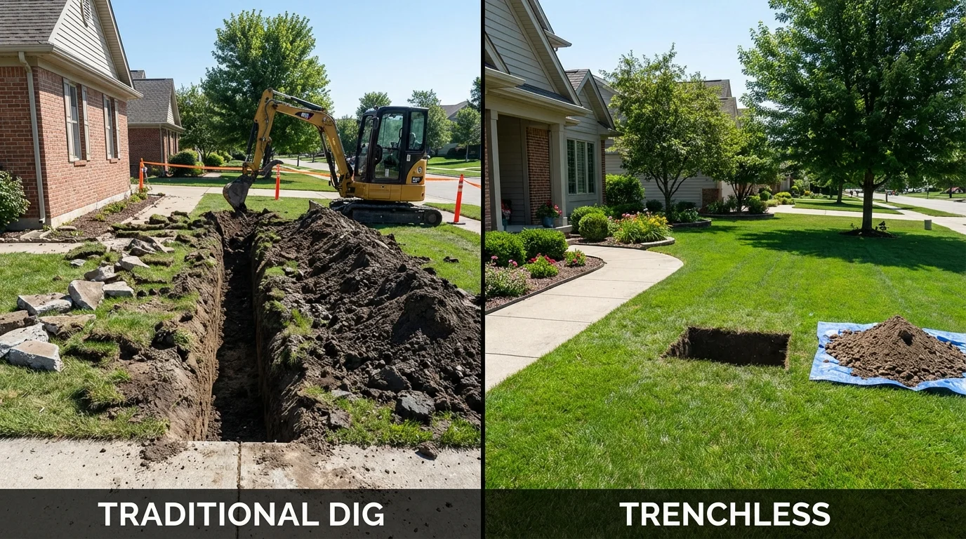 Trenchless sewer repair with minimal yard damage versus traditional excavation in Cassopolis, MI